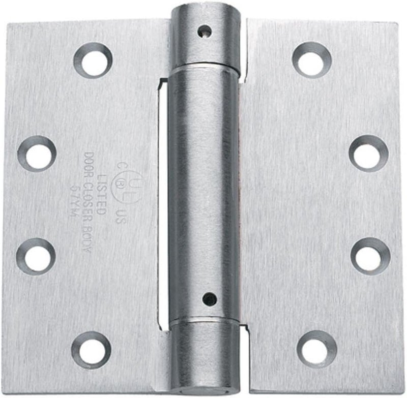 Hinge Outlet Spring Loaded Hinges - 4 Inch Square - Satin Chrome - Self Closing Adjustable - 2 Pack - Image 1